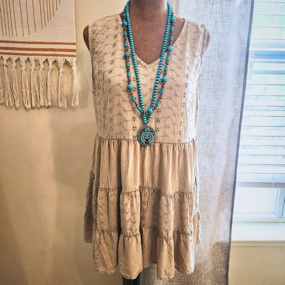 Solitaire Tan Sleeveless Cozy Feel Tiered Tunic | Boho & Fairycore | Size S